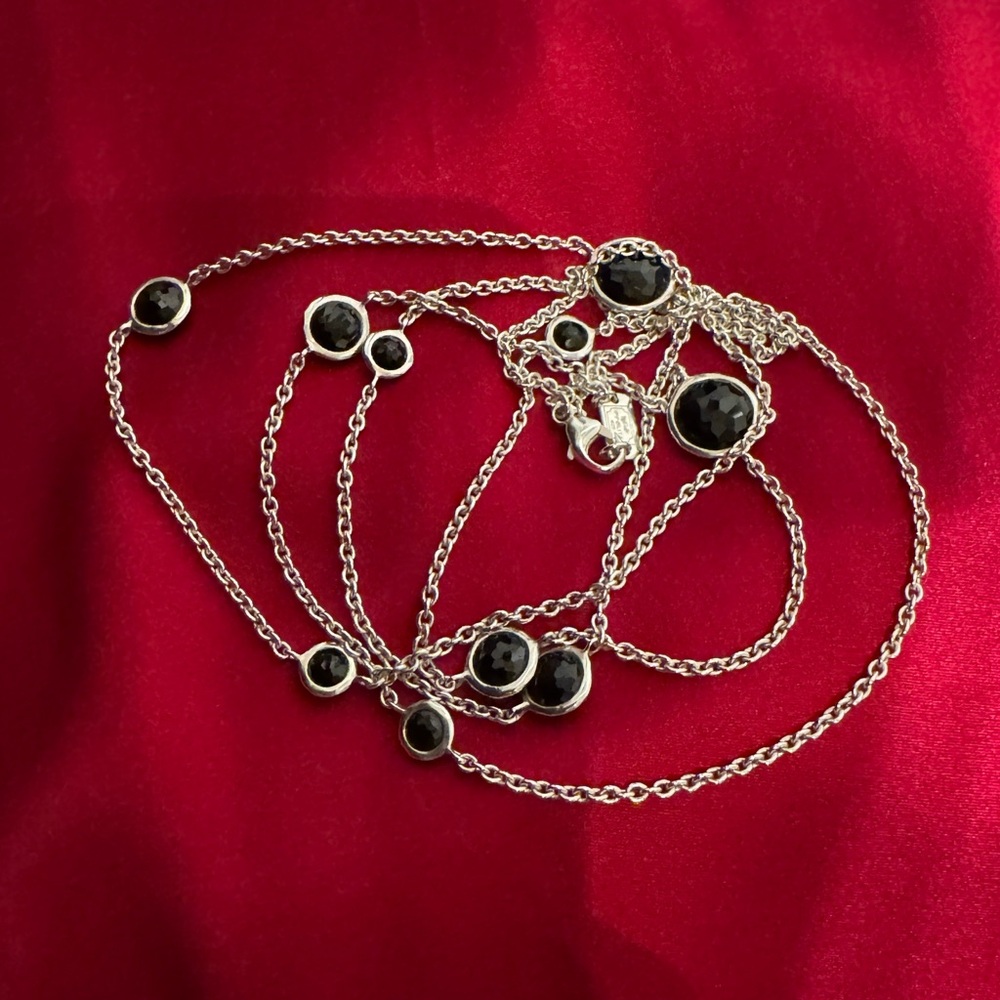 Ippolita black onyx & 925 solid Sterling silver station necklace EUC
